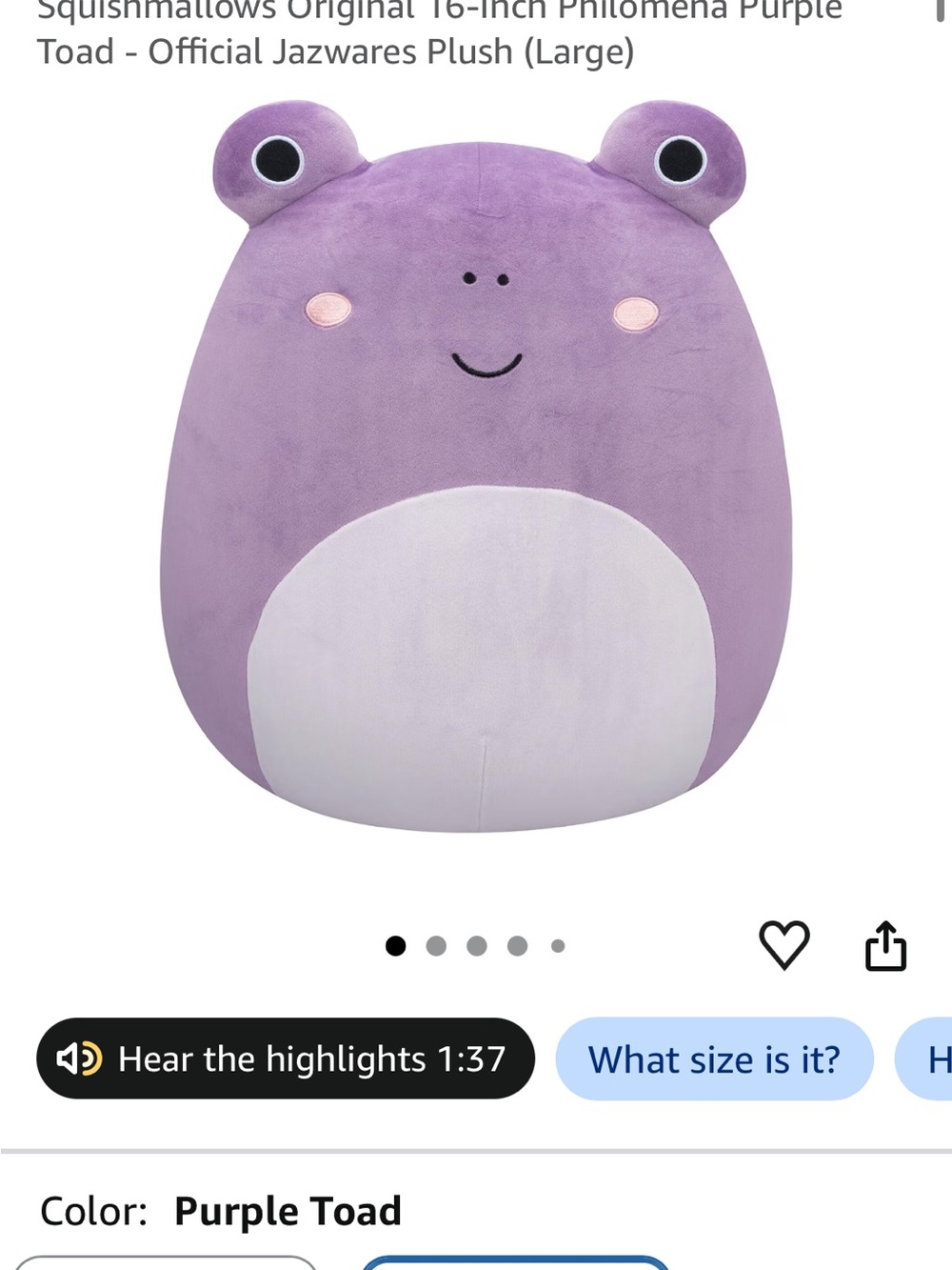 Squishmallows Philomena Purple Toad Plush - Soft Purple Comfort Toy 16 inch